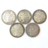 Lot of Five (5) 1880-1882 U.S. Morgan Silver Dollars. Mint mark "O" on one coin. Needs cleaning,