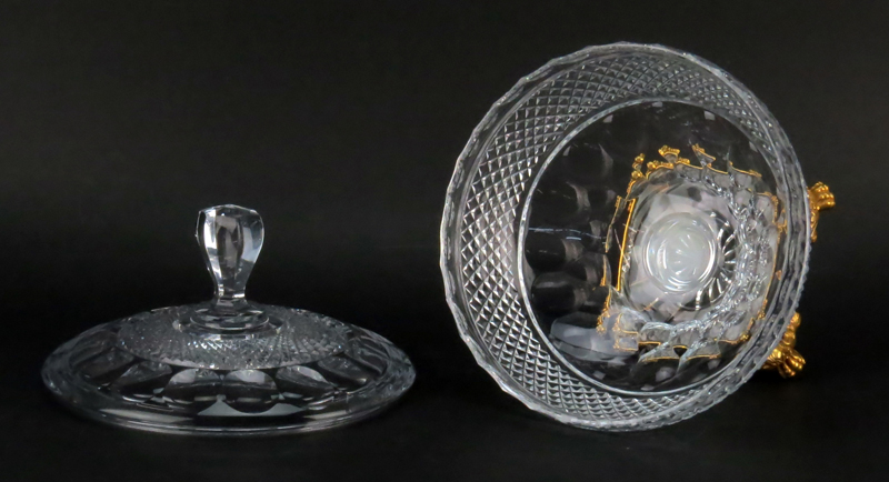 Antique French Cut Crystal and Gilt Bronze Covered Centerpiece/Pedestal Dish. Scroll work on - Image 2 of 4