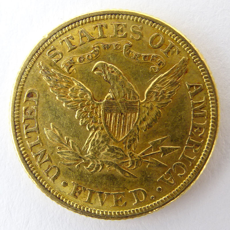 1881 US Liberty Head $5 Gold Coin. Please note this coin is not graded. Approx. weight: 8.3 grams. - Image 2 of 2