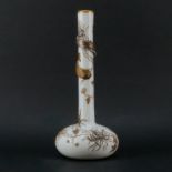 Antique Victorian Style Gilt Opaline Glass Vase. Painted gilt flower motif with serpent relief