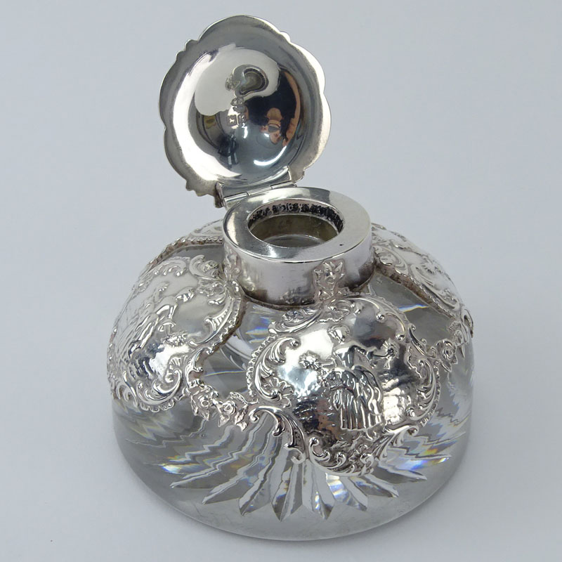 Early 20th Century English Silver And Glass Inkwell. This bottle features Louis XV style Silver - Image 2 of 8