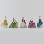 Group of Five (5) Royal Doulton Figurines. Includes: First Dance #3629, Secret Thoughts HN 2382,