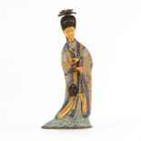 Early 20th Century Chinese Cloisonné Enamel and Polychrome Courtesan Figurine in Original Fitted