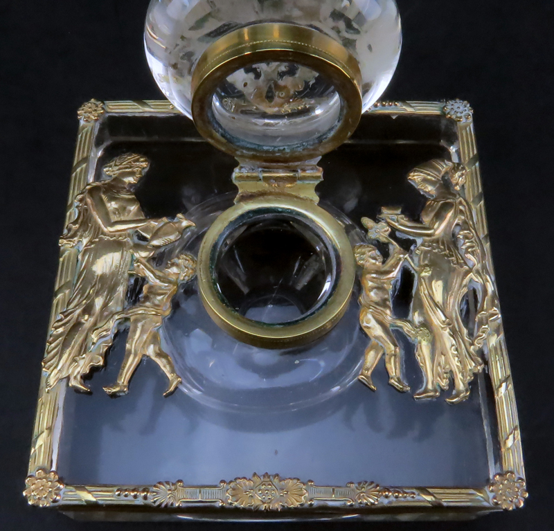 19th Century French Empire Ormolu Bronze And Possibly Baccarat Crystal Inkwell. Unsigned. - Image 2 of 4