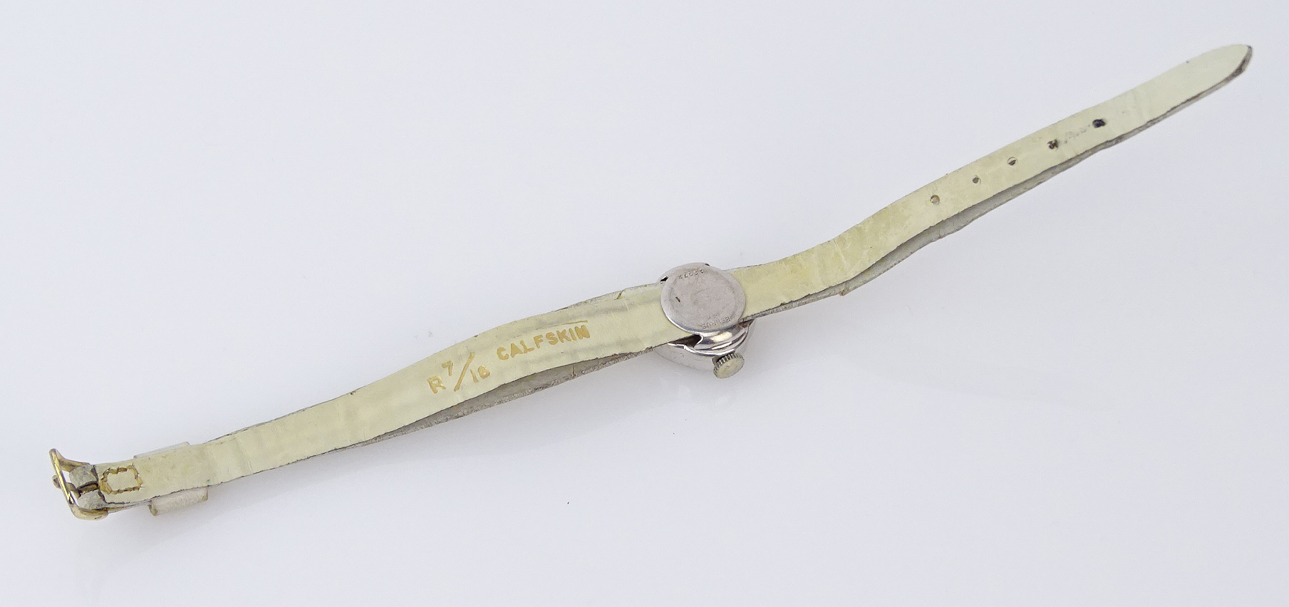 Lady's Vintage 14 Karat White Gold Manual Movement Watch with Leather Strap. Stamped 14K to case. - Image 3 of 6