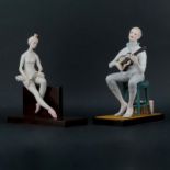 Two (2) Cybis Bisque Porcelain Figurines Mounted on Wooden Bases. Includes: Folk Singer, Ballerina