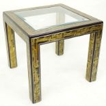 Bernard Rohne for Mastercraft Mid Century Modern Glass Top End Table. Black lacquered wood frame and