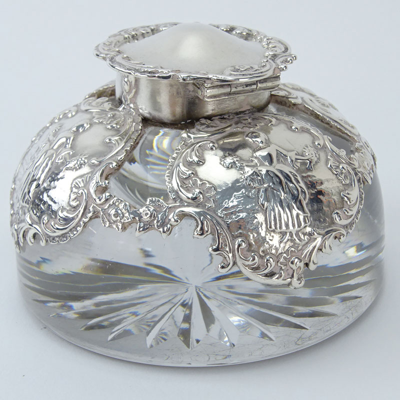 Early 20th Century English Silver And Glass Inkwell. This bottle features Louis XV style Silver - Image 5 of 8