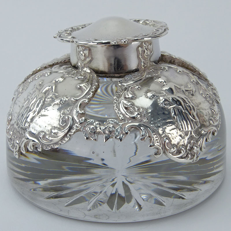 Early 20th Century English Silver And Glass Inkwell. This bottle features Louis XV style Silver - Image 6 of 8