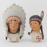Two (2) Cybis Polychrome Indian Male and Female Porcelain Busts. Includes: "Running Deer" figure and