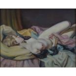 Mid 20th Century Russian Oil on Masonite , Reclining Nude. Signed Lev Tchistovsky, Paris lower left.