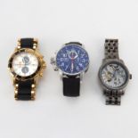 Three (3) Men's Invicta Watches. Includes: Stainless Steel and Leather Chronograph Strap Watch, 46mm