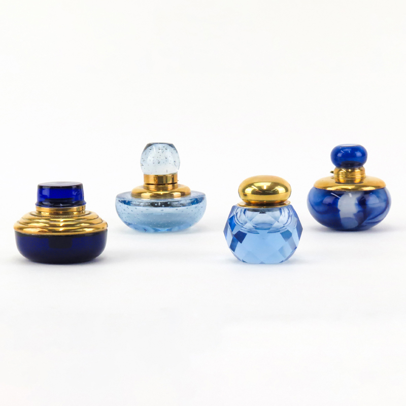Collection of Four (4) Paperweight-Form Inkwells. Includes: a possibly Whitefriars controlled bubble