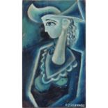 Olga Rozanova, Russian (1886 - 1918) Oil on wood panel "Cubist Portrait Of A Woman". Signed lower