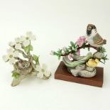 Two (2) Bisque Porcelain Bird Groups. Includes: Boehm Sparrow, and Cybis bird in nest figure. The