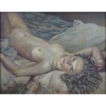 Mid 20th Century Russian Oil on Masonite, Reclining Nude. Signed Lev Tchistovsky, Paris lower