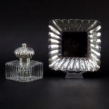20th Century Sterling and Glass Inkwell and Tray. This set boasts a sterling tray with a glass