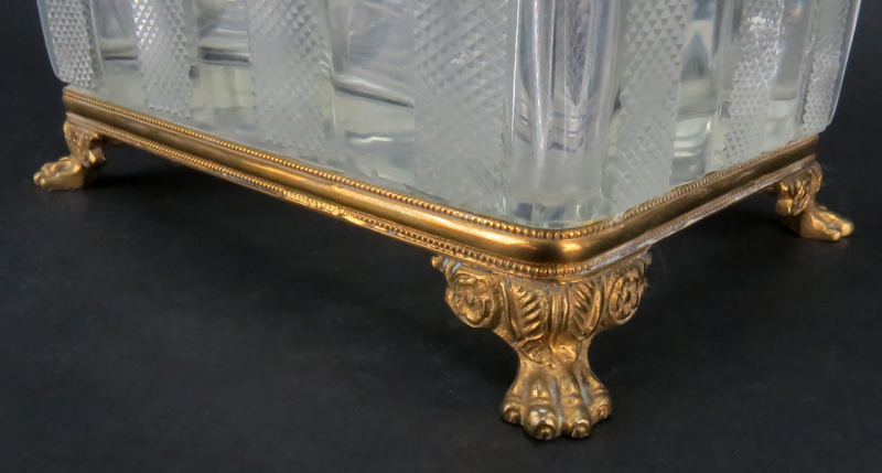 Antique French Victorian Bronze and Glass Casket Form Box. Bronze scroll work hardware with molded - Image 5 of 5