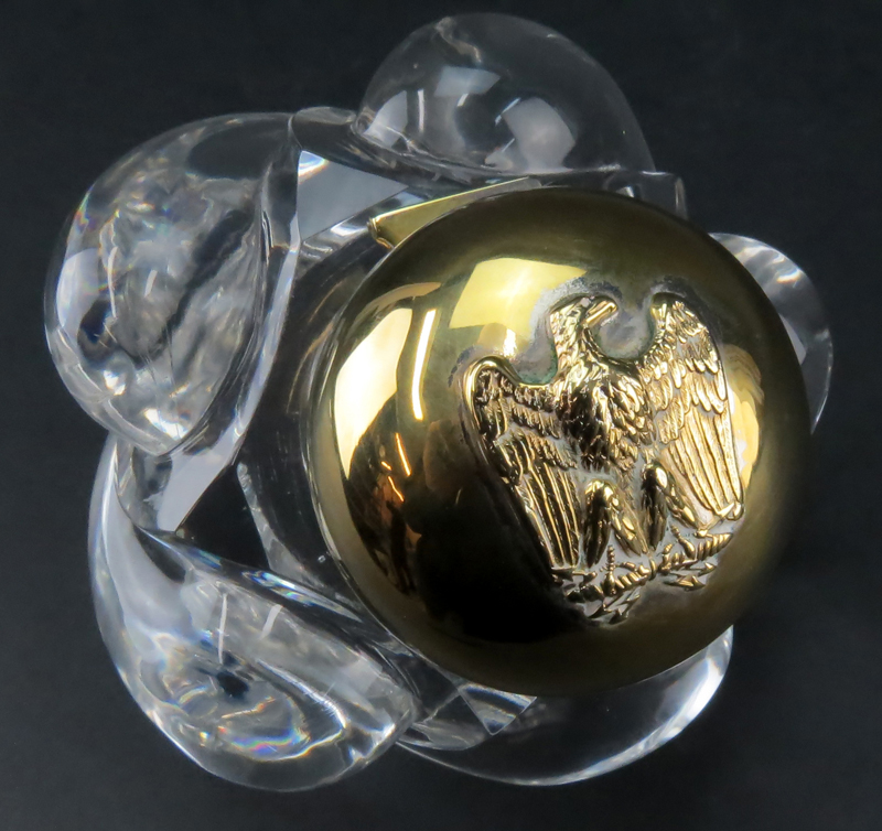 Early 20th Century Crystal and Brass Top Inkwell. Large molded swirl crystal with eagle relief on - Image 4 of 4