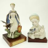 Two (2) Cybis Polychrome Porcelain Figurines Mounted on Wooden Bases. Includes: "Madonna with