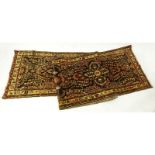 Semi-Antique Handmade Persian Style Runner. Mainly yellow and black background with floral multi
