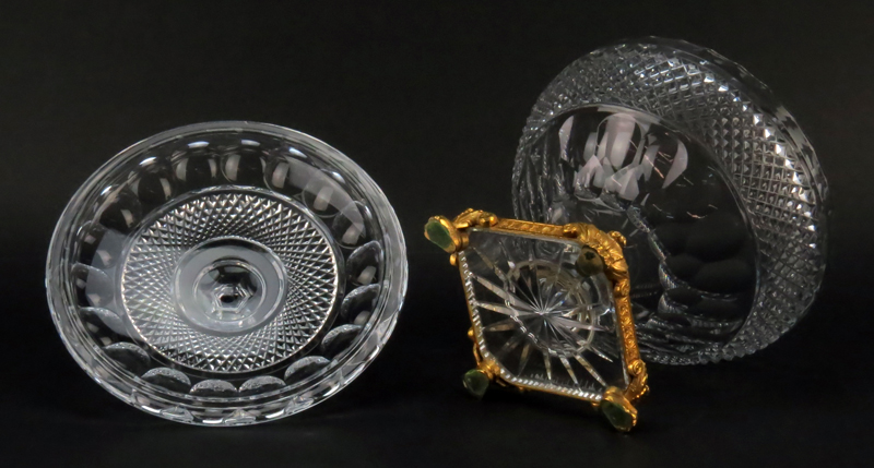 Antique French Cut Crystal and Gilt Bronze Covered Centerpiece/Pedestal Dish. Scroll work on - Image 3 of 4