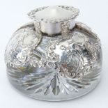 Early 20th Century English Silver And Glass Inkwell. This bottle features Louis XV style Silver