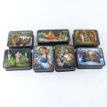 Collection of Seven (7) Russian Lacquer Boxes. Signed. As New condition. Measures 4-1/8" x 3-1/8",