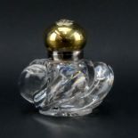 Early 20th Century Crystal and Brass Top Inkwell. Large molded swirl crystal with eagle relief on