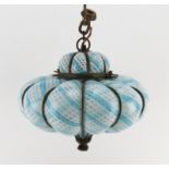 Mid Century Seguso Murano Latticino Caged Art Glass Hanging Light/Chandelier. Powder blue and