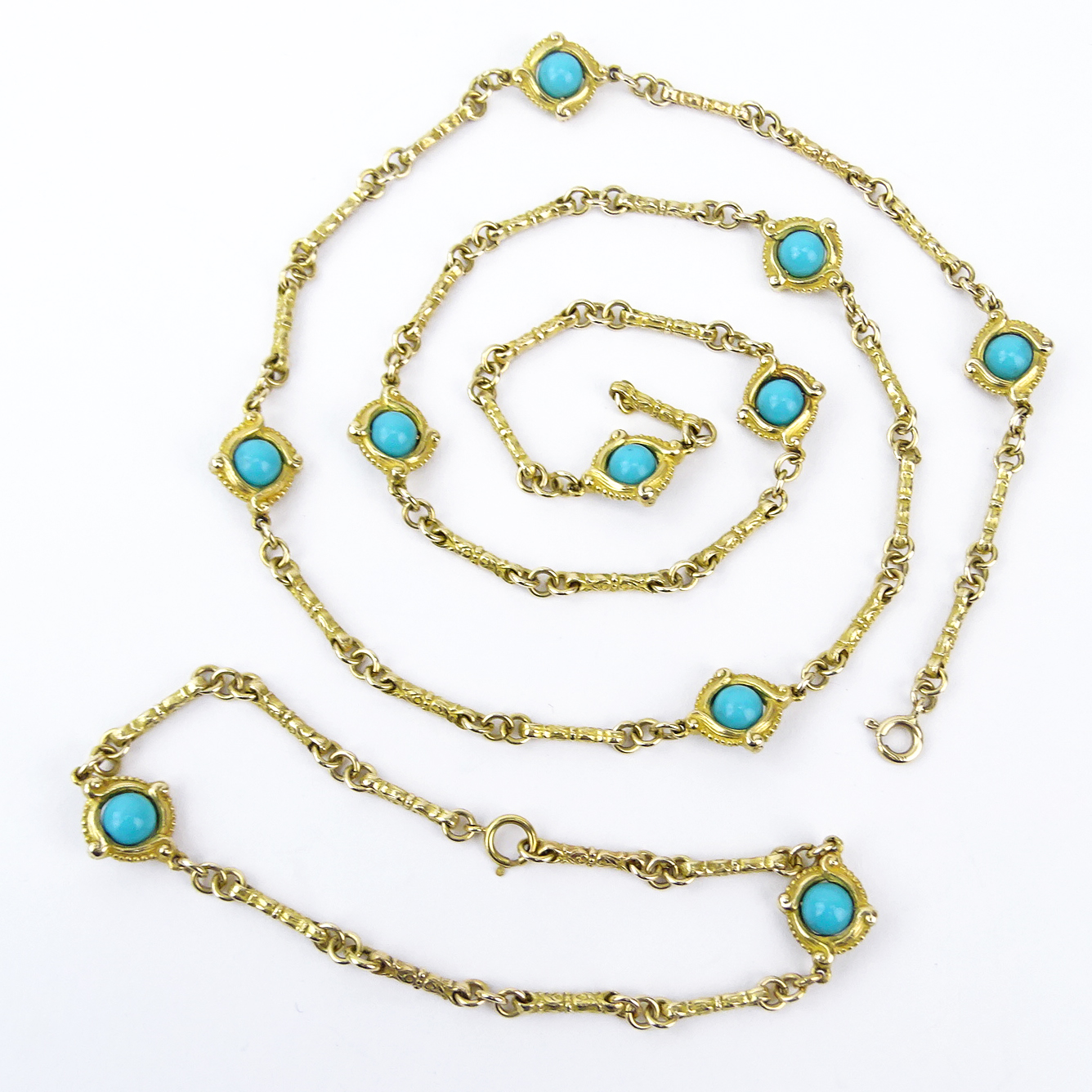 Vintage 14 Karat Yellow Gold and Turquoise Bead Necklace. Stamped 585. Good condition. Measures - Image 2 of 3