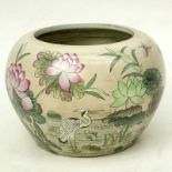 20th Century Chinese Porcelain Jardinière. Depicts a enamel floral painted pond scene with water