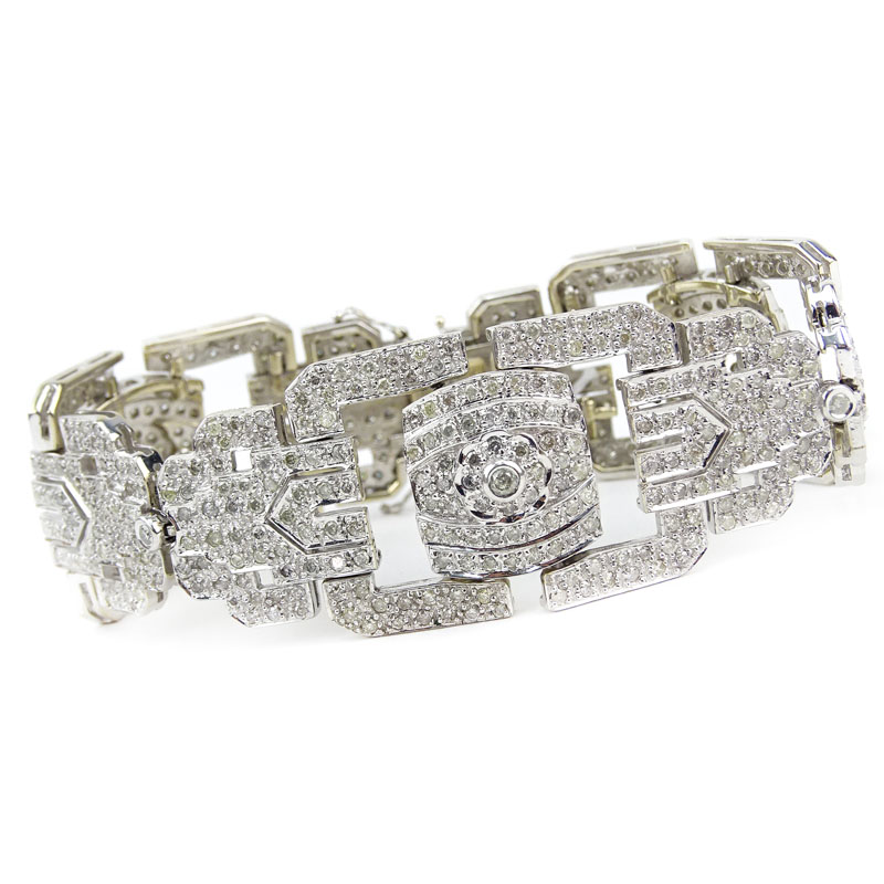 Art Deco style Approx. 20.0 Carat Pave Set Round Cut Diamond and 18 Karat White Gold Bracelet.