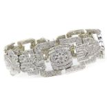 Art Deco style Approx. 20.0 Carat Pave Set Round Cut Diamond and 18 Karat White Gold Bracelet.