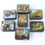 Collection of Seven (7) Russian Lacquer Boxes. Signed. As New condition. Measures 4-1/8" x 3-1/8".