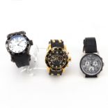 Three (3) Men's Invicta Watches. Includes: Model 10759 Stainless Steel and Leather Chronograph Strap