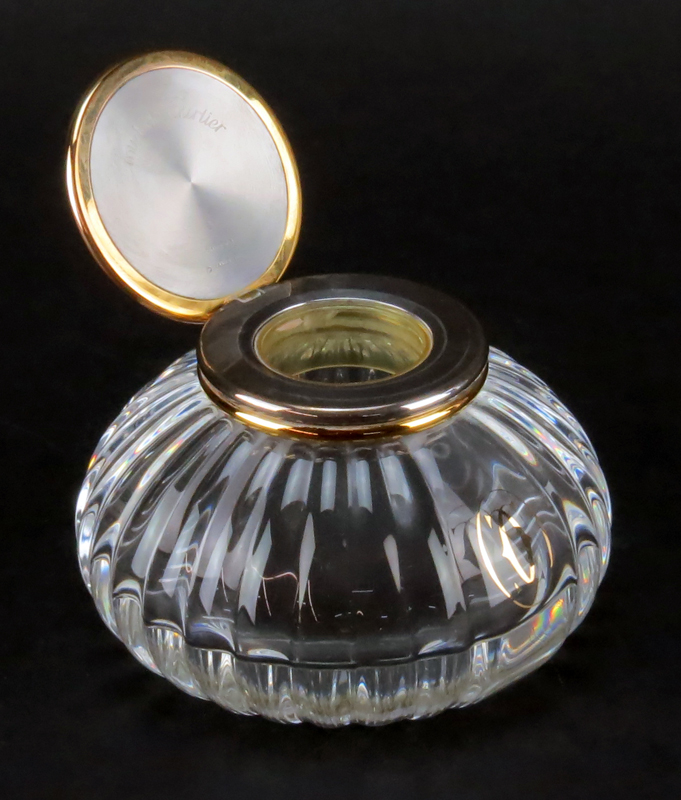 Must de Cartier Crystal and Vermeil Inkwell. Dated 1989 and numbered 017274 to lid, marked "made - Image 2 of 5