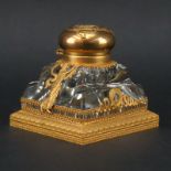 19th Century French Empire Ormolu Bronze And Possibly Baccarat Crystal Inkwell. Unsigned. Good