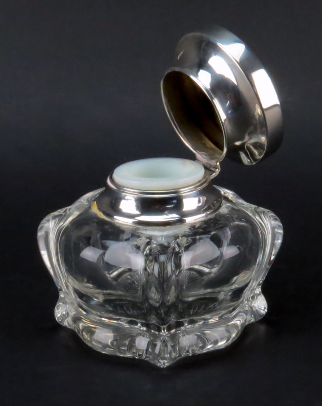 Modern Sterling Silver and Crystal Inkwell. Stamped sterling and marked 547 to top. Some residue - Image 2 of 4