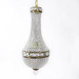 Antique Elegant Beaded Chandelier. Bronze Ceiling plate. Unsigned. Good condition. Measures 20" L