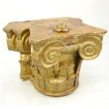 19th Century Carved Giltwood Corinthian Column Capital Fragment. Unsigned. Wear, rubbing, losses.