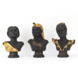 Three (3) J. Bromley Gilt and Black Basalt Ceramic Busts. Includes: Cleopatra No. 12, Helen No. 5,
