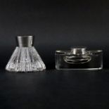 Grouping of Two (2) Modern English Sterling Silver and Crystal Inkwells. Stamped with makers mark