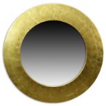 Modern Karl Springer Style Lacquered Gold Leaf Round Beveled Mirror. Small loss to gold leaf, wear