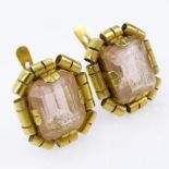 Pair of Antique 18 Karat Yellow Gold and Rose Quartz Earrings. Unsigned. Good condition. Measure 9/
