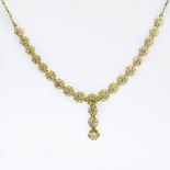 Lady's Delicate 18 Karat Yellow Gold and Diamond Necklace. Stamped 750. Good condition. Measures 17"