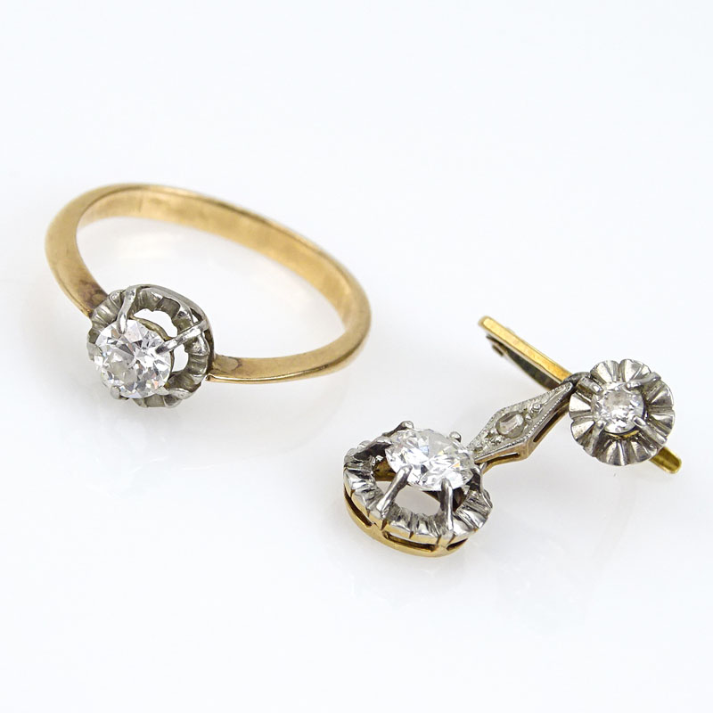 Approx. .45 Carat Round Brilliant Cut Diamond and 14 Karat Yellow Gold Ring together with an Approx.