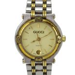 Lady's Gucci Two Tone Stainless Steel Watch with Quartz Movement. With box, extra links and tool