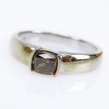 GIA Certified .63 Carat Cushion Cut Natural Fancy Dark Orangy Brown Diamond and 18 Karat White