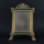 Antique French Empire Style Gilt Bronze Picture Frame. Scroll top with draped foliage and decorative